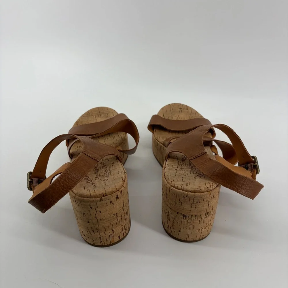 Kork-Ease Womens 10 Brown‎ Leather Platform Sandals Block Heel Cork KE0011306